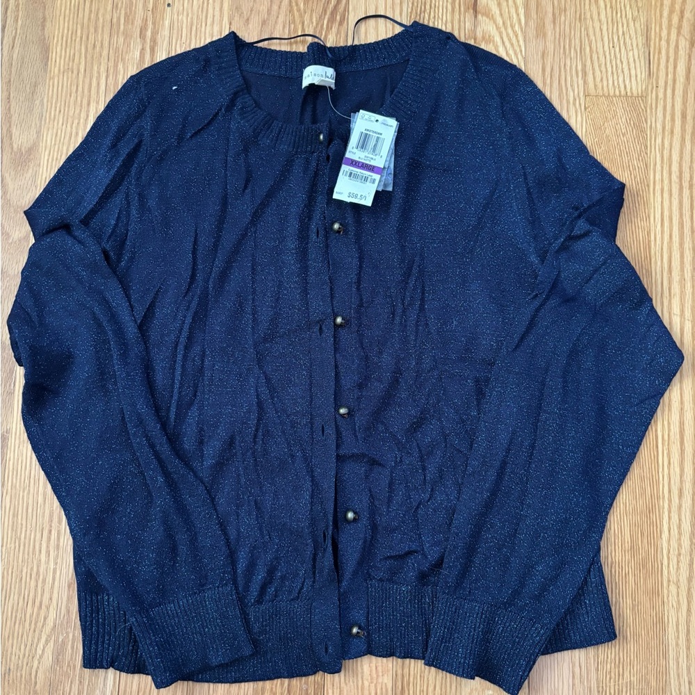 NWT Maison Jules Women's Navy Cardigan Glitter Embellished Sweater Size XXL